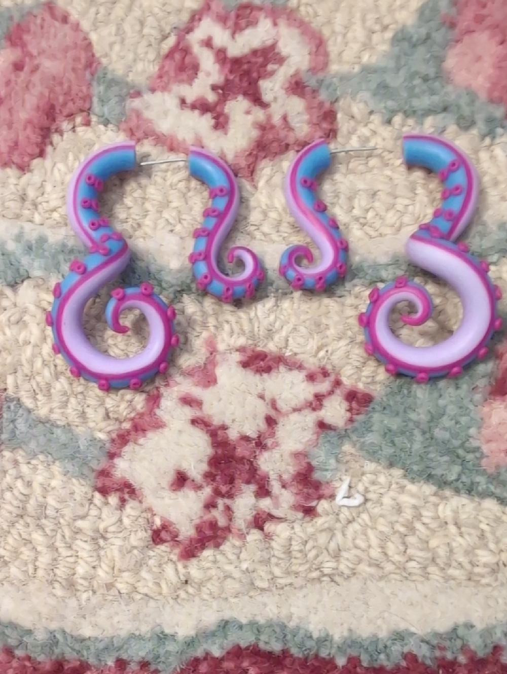 Purple & Blue Octopus Tentacle Hoop Earrings
